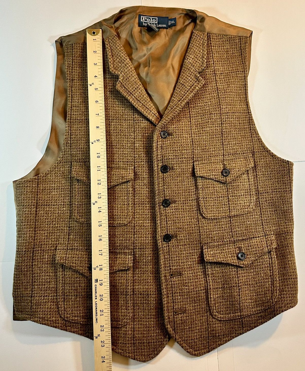 Polo Ralph Lauren Polo Ralph Lauren Tweed Vest/Waistcoat XL -Brown Houndstooth Size 46R - 1 Thumbnail