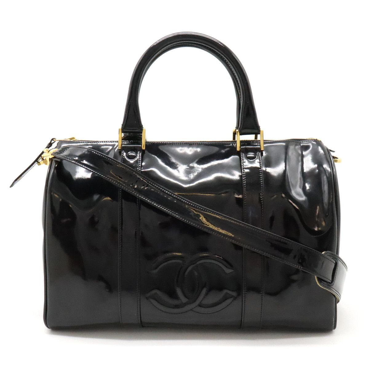 Chanel Chanel Chanel Coco Mark Patent Leather 2WAY Handbag Boston Bag Leather Handbag in Very Good Condition Size ONE SIZE - 1 Thumbnail