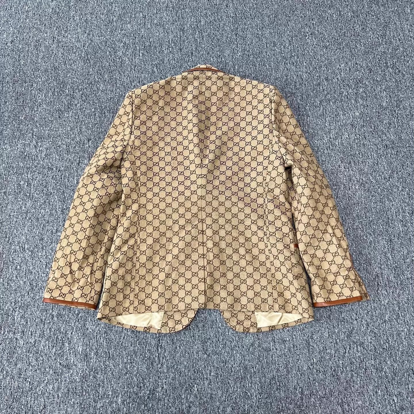 Gucci Gucci GG Monogram Leather Trim Blazer 52 Size 52R - 2 Thumbnail