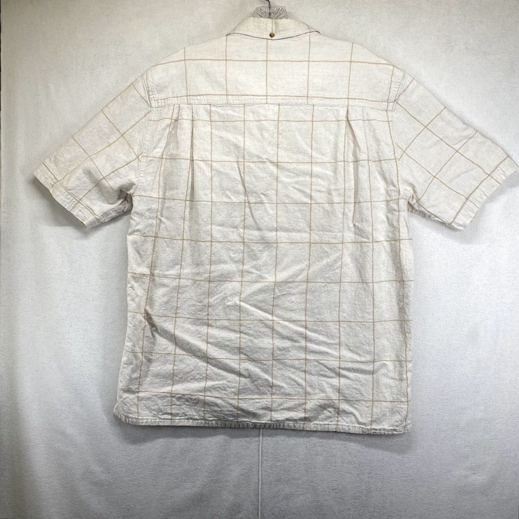 Vintage VINTAGE Andrew Fezza Men's Short Sleeve Button-Down Shirt Woven Linen Blend Checkered Summer Vacation L Beige Size US L / EU 52-54 / 3 - 2 Thumbnail