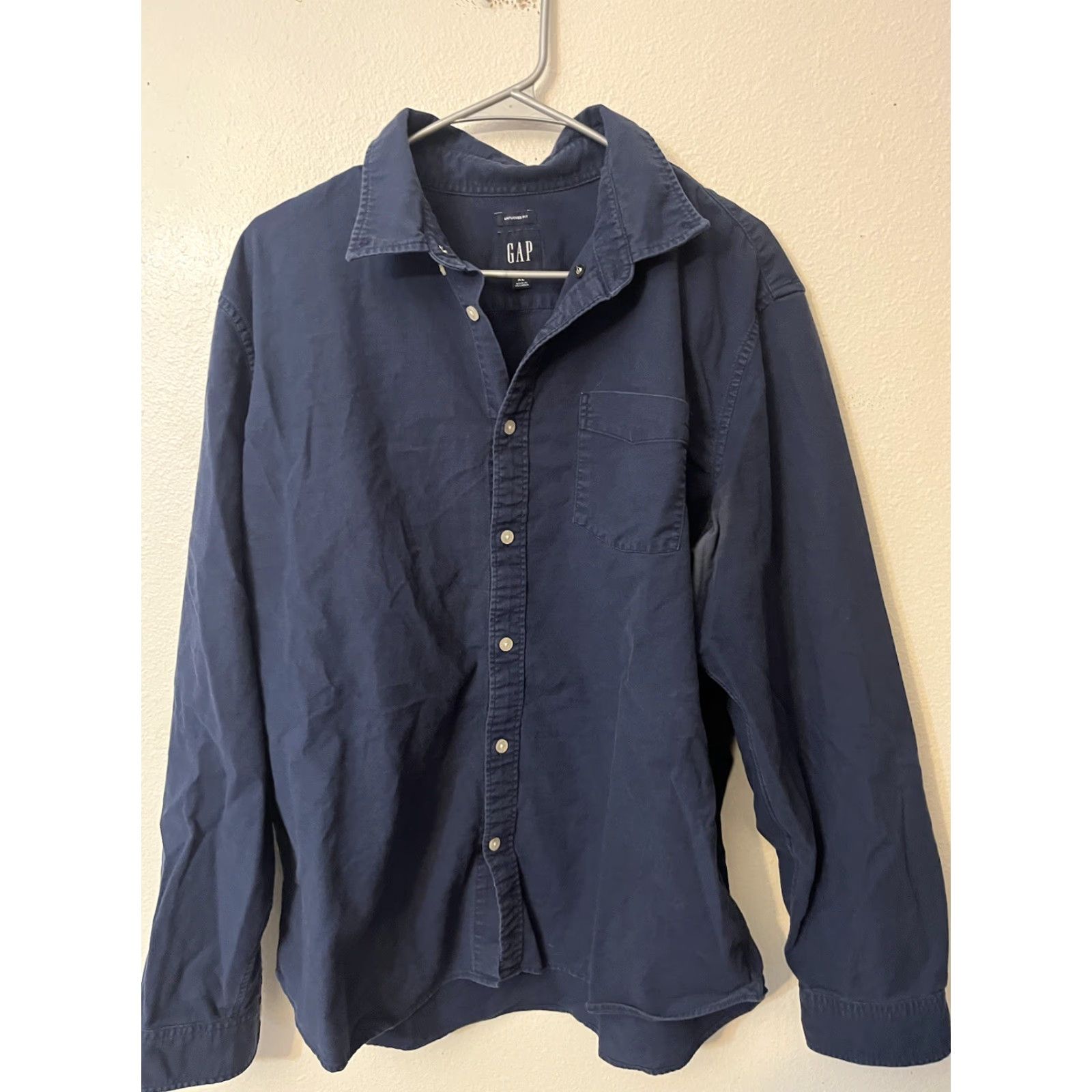 Gap Gap Mens Button-Down Shirt XL Blue Solid Stretch Regular Sleeve Long Cotton Polyester Knit Collared Button-Up Mens Size US XL / EU 56 / 4 - 2 Thumbnail