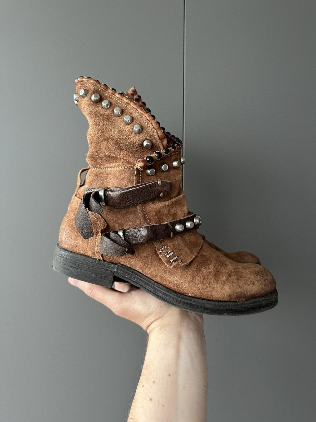 If Six Was Nine Vintage Italian AS 98 Rick Owens Style Leather Biker Boots Size US 7 / IT 37 - 2 Thumbnail