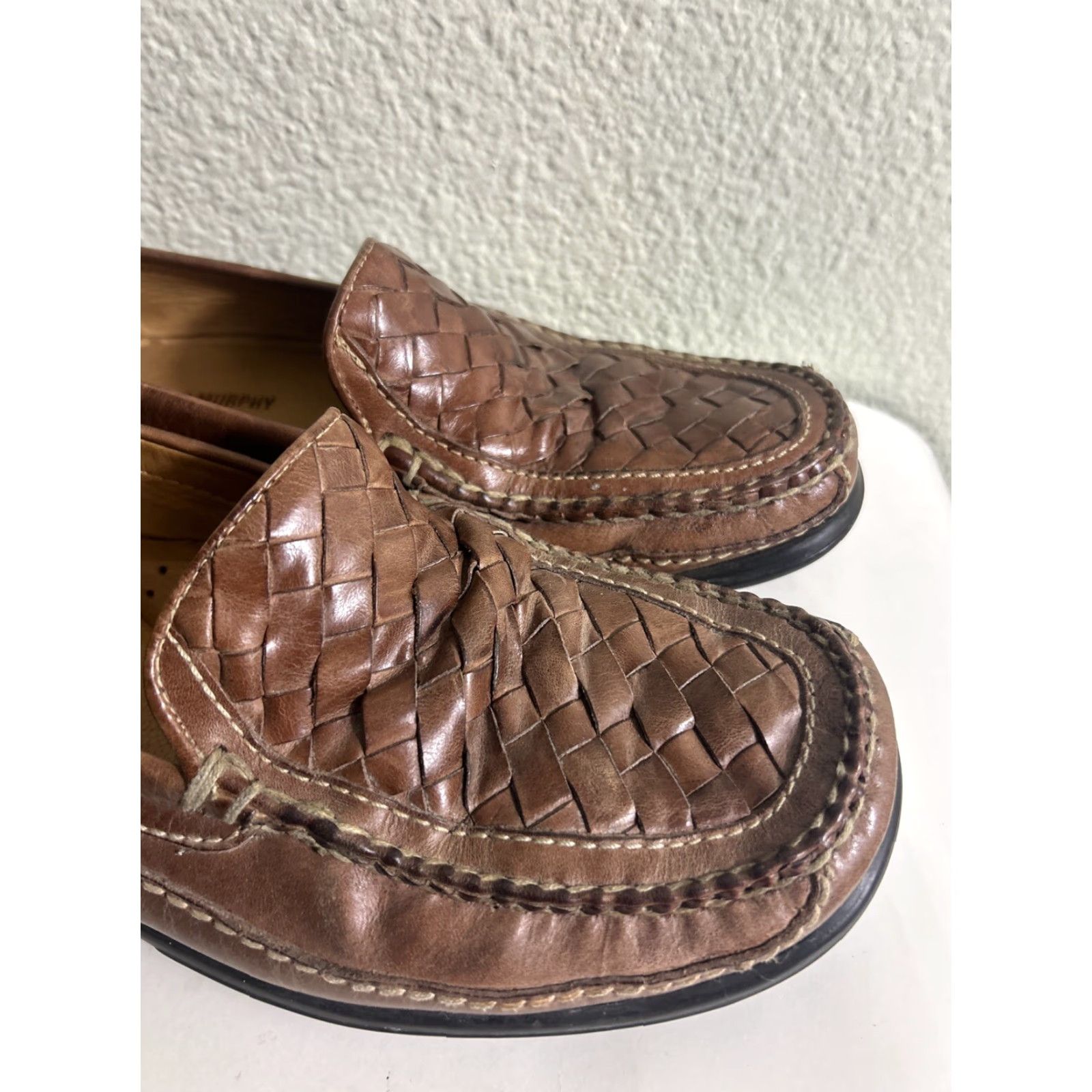 Johnston & Murphy Johnston & Murphy Loafers Woven Leather Slip On Brown Mens Size 9.5 M Comfort Square Toe Size US 10 / EU 43 - 2 Thumbnail