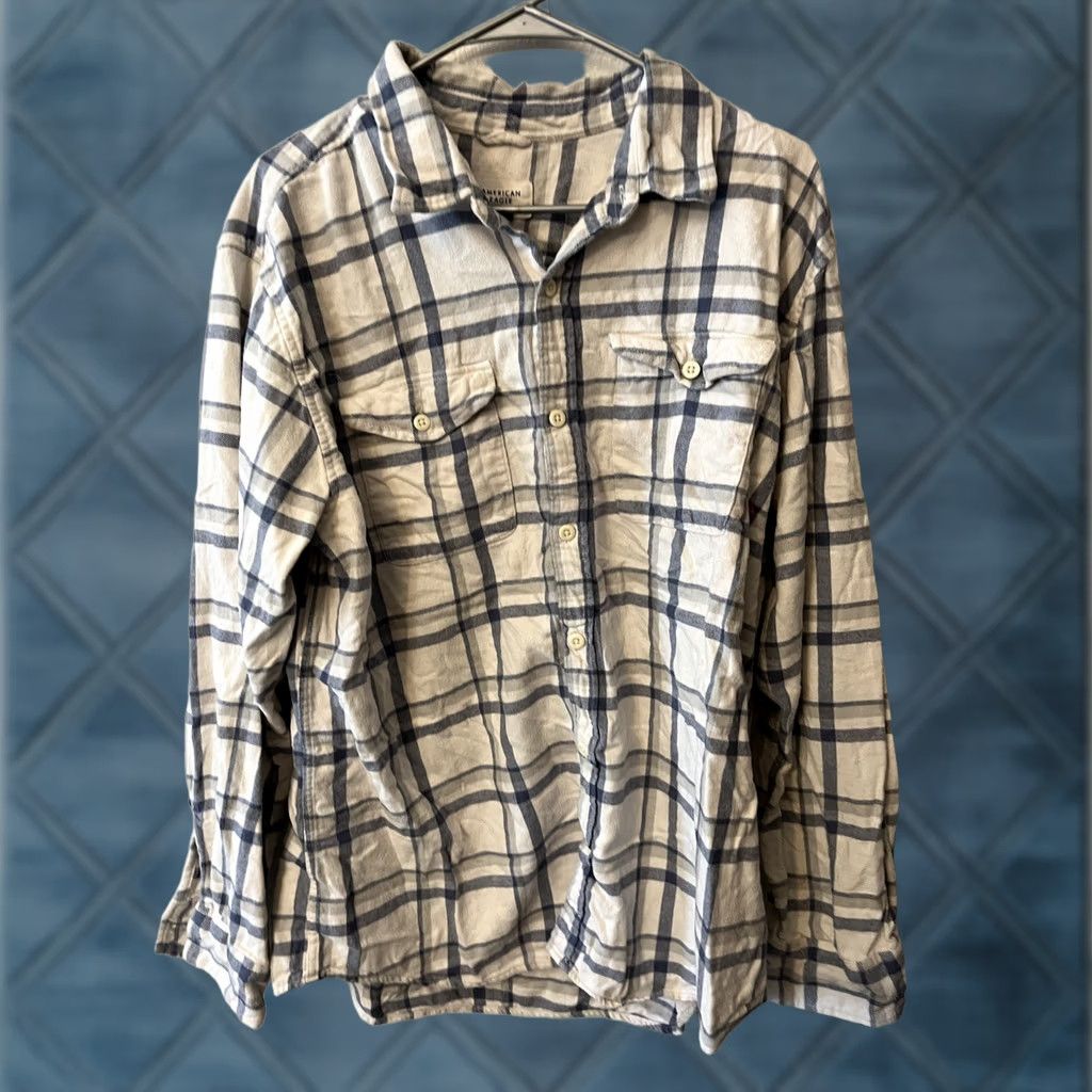 Vintage American Eagle Flannel Shirt XL Blue White - Super Soft Button-Up Size US XL / EU 56 / 4 - 1 Thumbnail