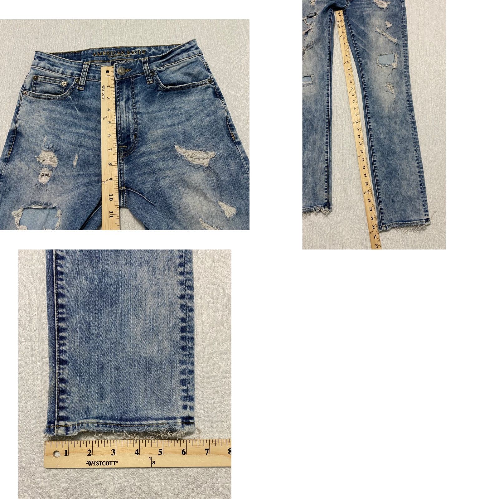 American Eagle Outfitters American Eagle Jeans Men's Slim Flex 29x32 Ripped Distressed Denim Acid Wash Size US 29 - 8 Thumbnail