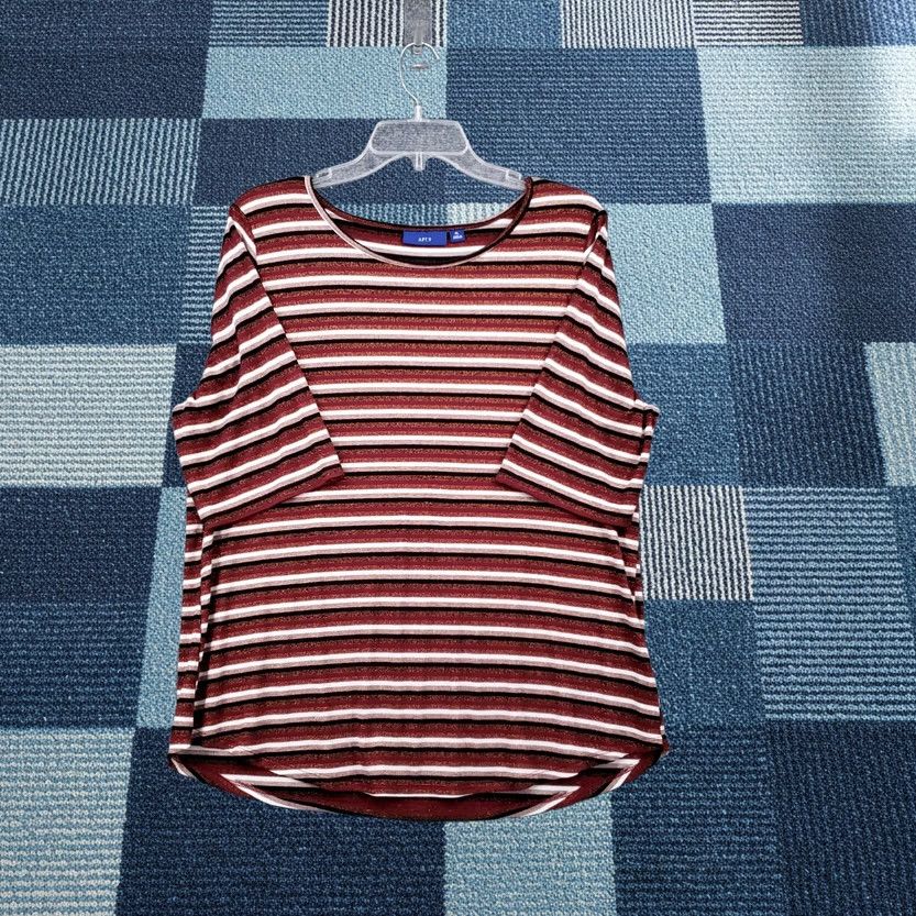 Apt. 9 Apt 9 Top Womens XL Red Striped Knit Ribbed Short Sleeve Pullover Stretch Casual Size XL / US 12-14 / IT 48-50 - 1 Thumbnail