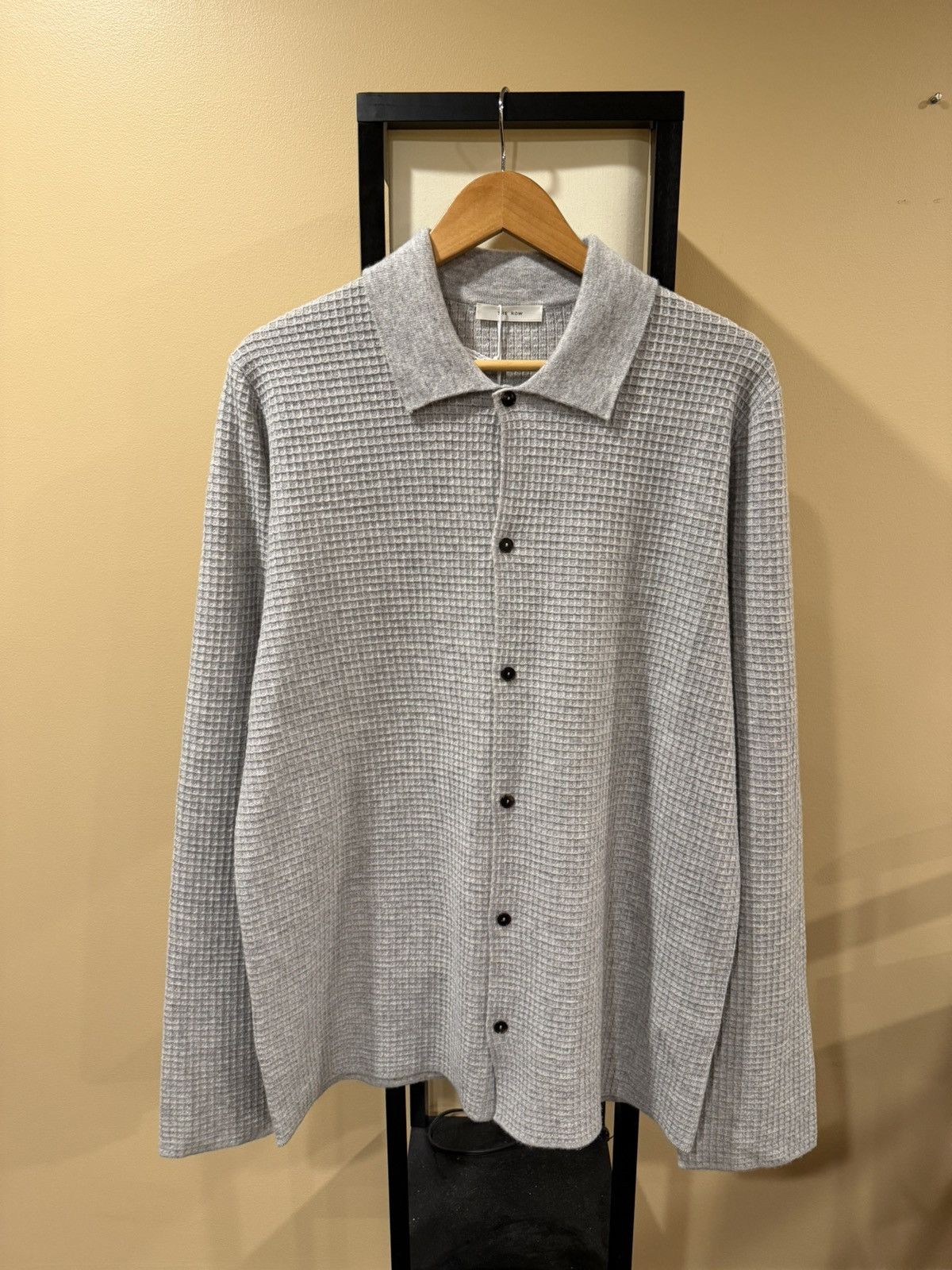 The Row The Row Barkley Wool/Cashmere Grey Button Waffle-Knit Shirt Size US L / EU 52-54 / 3 - 3 Thumbnail