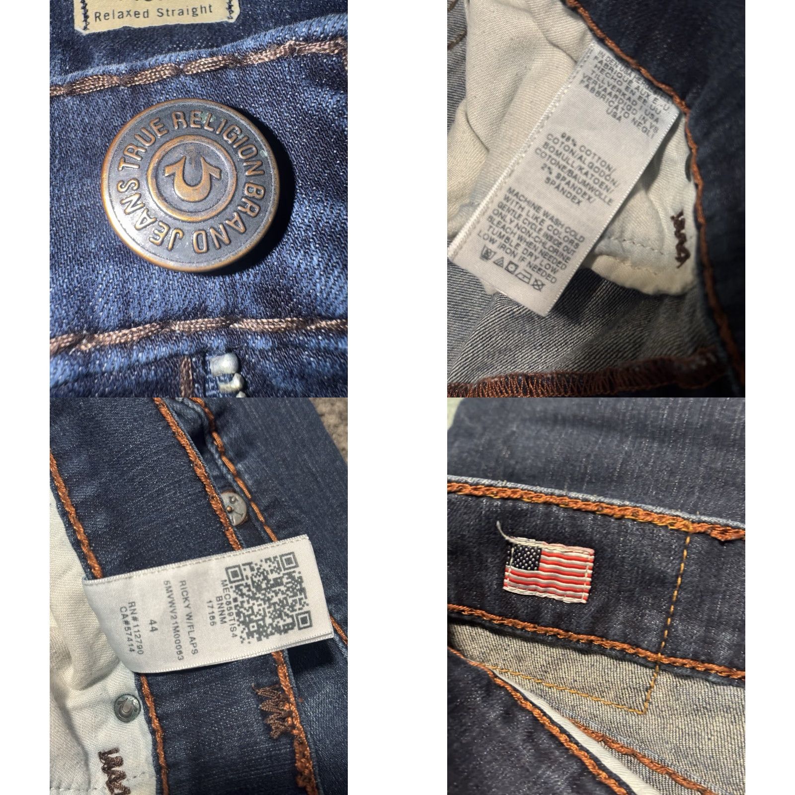 True Religion VINTAGE True Religion Ricky Jeans Mens 44x32 Blue Straight Baggy Thick Stitch Distressed 5-Pocket Zipper Pocket USA Slim? Size US 44 / EU 60 - 11 Thumbnail