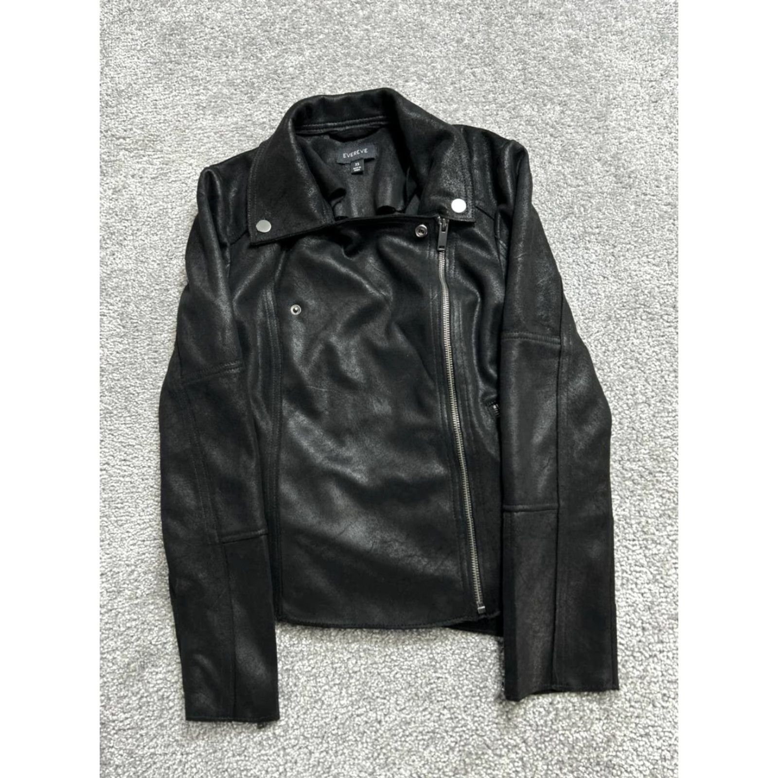 Vintage Evereve Marren Moto Jacket Womens XS Black Faux Leather Asymmetrical Zip Casual Size XS / US 0-2 / IT 36-38 - 2 Thumbnail