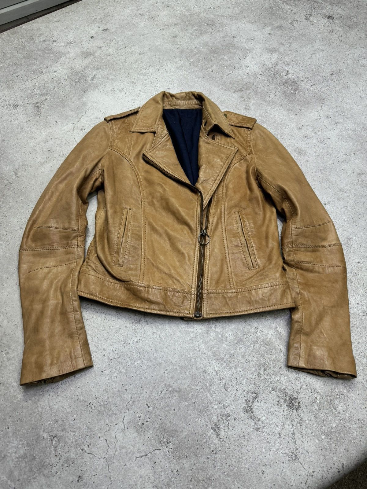 Japanese Brand Vintage 00s Asymmetric Zip Leather Jacket Rick Owens Style Size US S / EU 44-46 / 1 - 4 Thumbnail