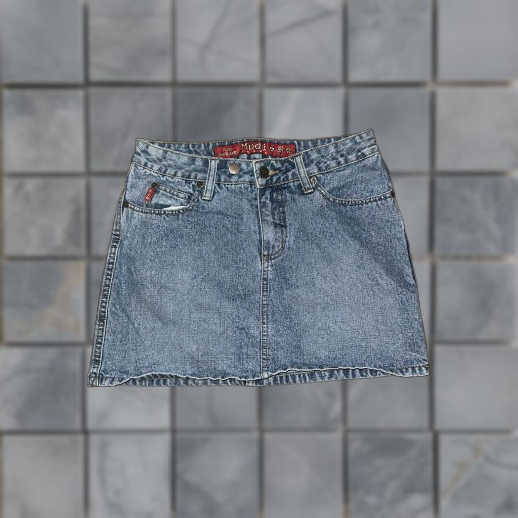 Denime VINTAGE Mudd Denim Skirt Skirt Women 3 Blue Mini 28in Y2K Short Mens? Wait. Size 26" / US 2 / IT 38 - 1 Thumbnail