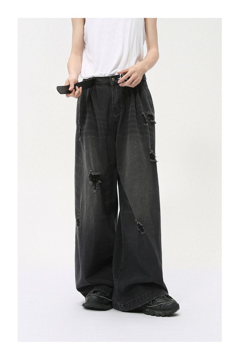 Japanese Brand × Jean Vintage distressed wide-leg loose straight-leg ripped jeans Size US 32 / EU 48 - 4 Thumbnail
