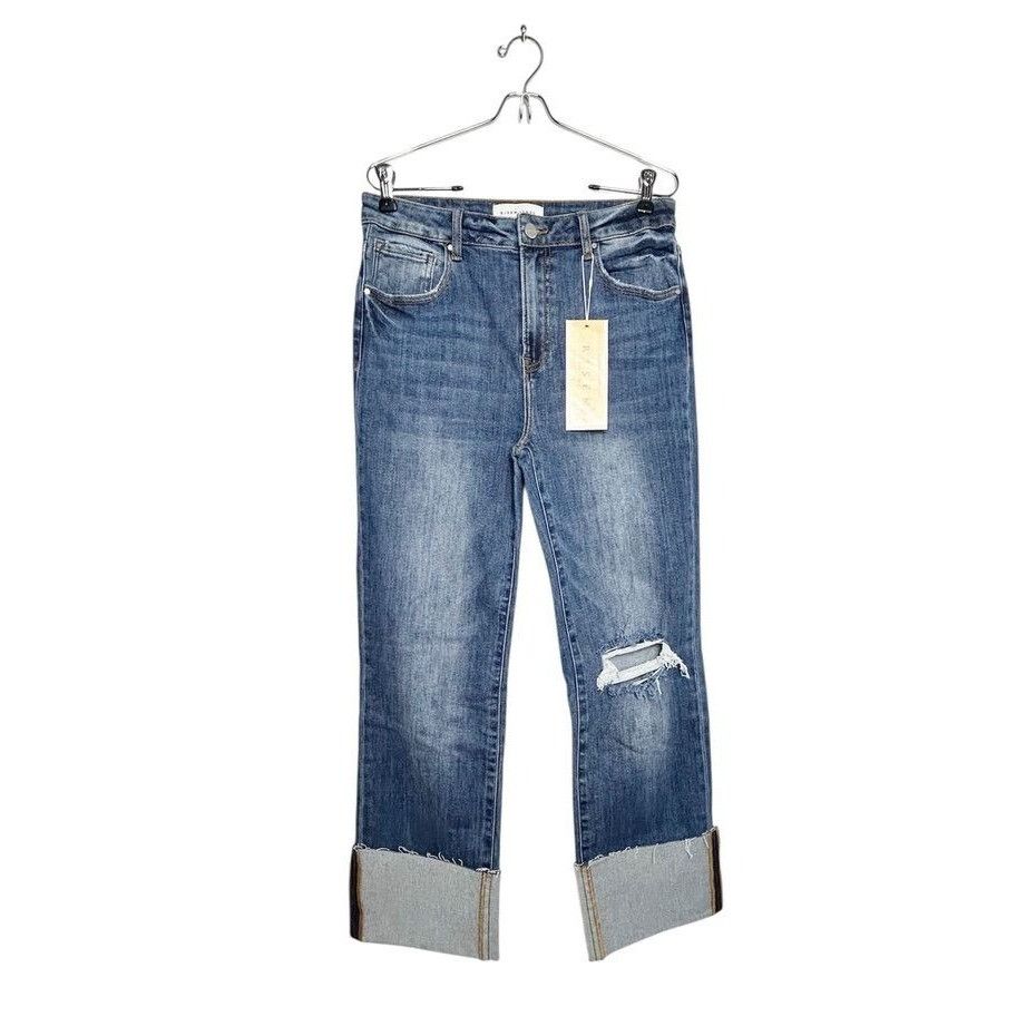 Other Risen High Rise Wide Cuffed Straight Denim Jeans - Sz 11/30 Size 30" / US 8 / IT 44 - 2 Thumbnail