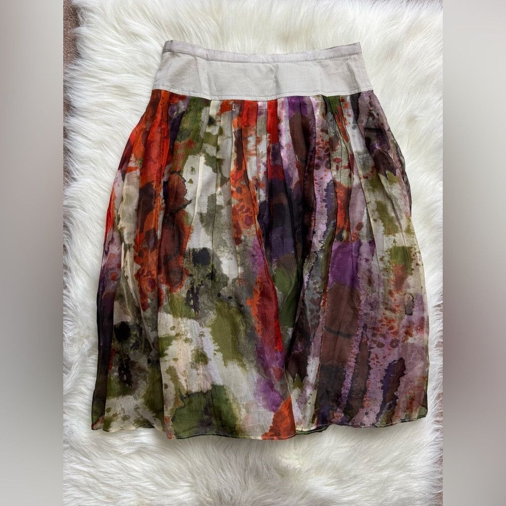 Anthropologie Anthropologie Edme & Esyllte 100% Silk Watercolor Full Skir Size 26" / US 2 / IT 38 - 3 Thumbnail