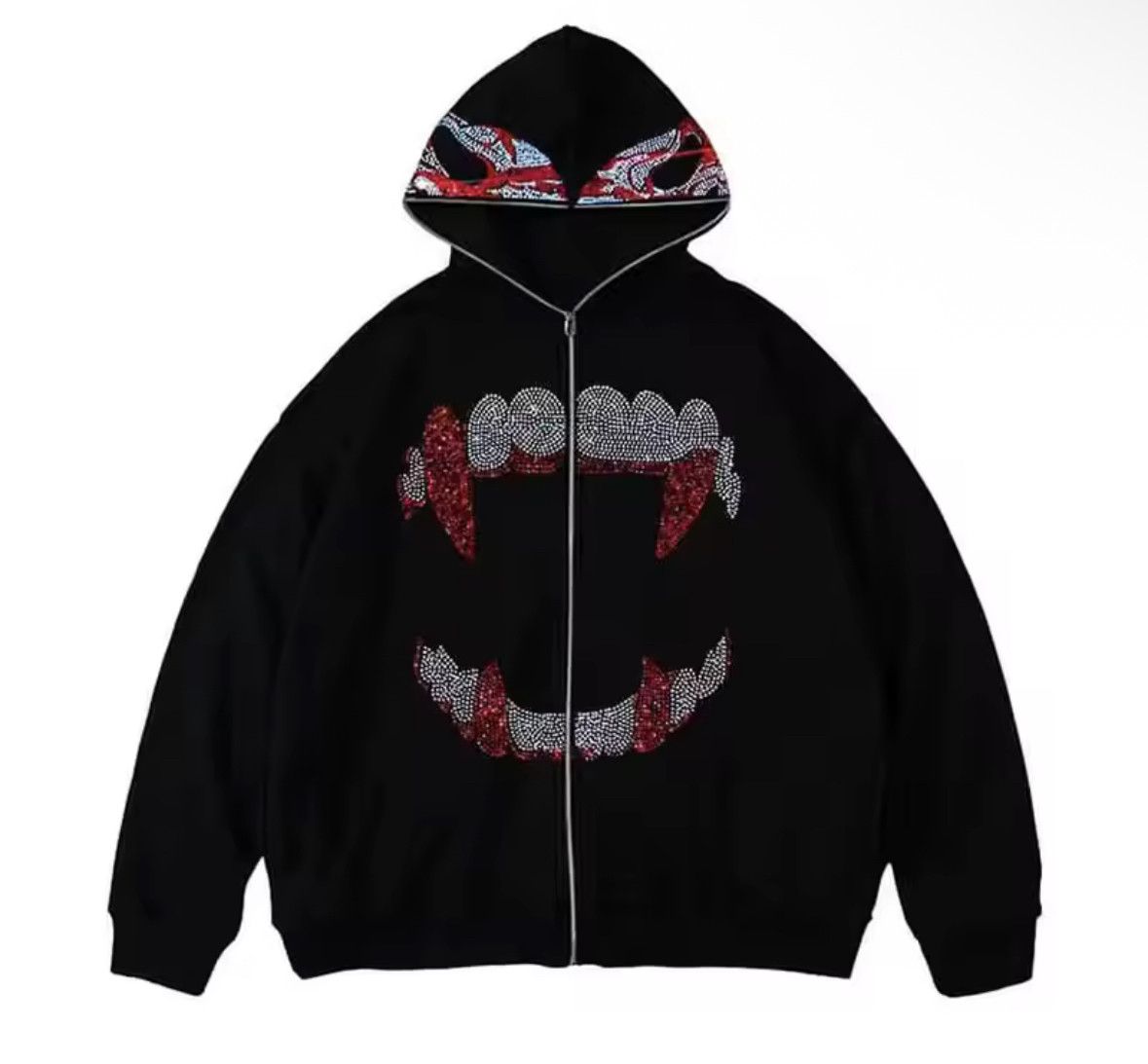 Other Autumn Fashion Punk Y2K Goth Grunge Rhinestones Teeth Hoodie Size US S / EU 44-46 / 1 - 1 Thumbnail