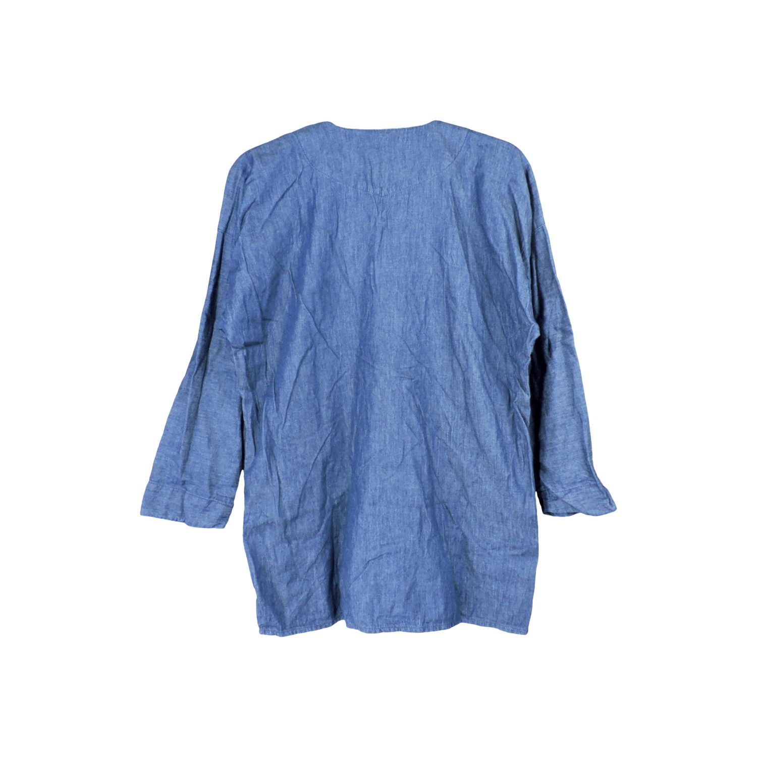 Muji MUJI INDIGO COLLARLESS DENIM LONG SLEEVE SHIRT Size US M / EU 48-50 / 2 - 2 Thumbnail