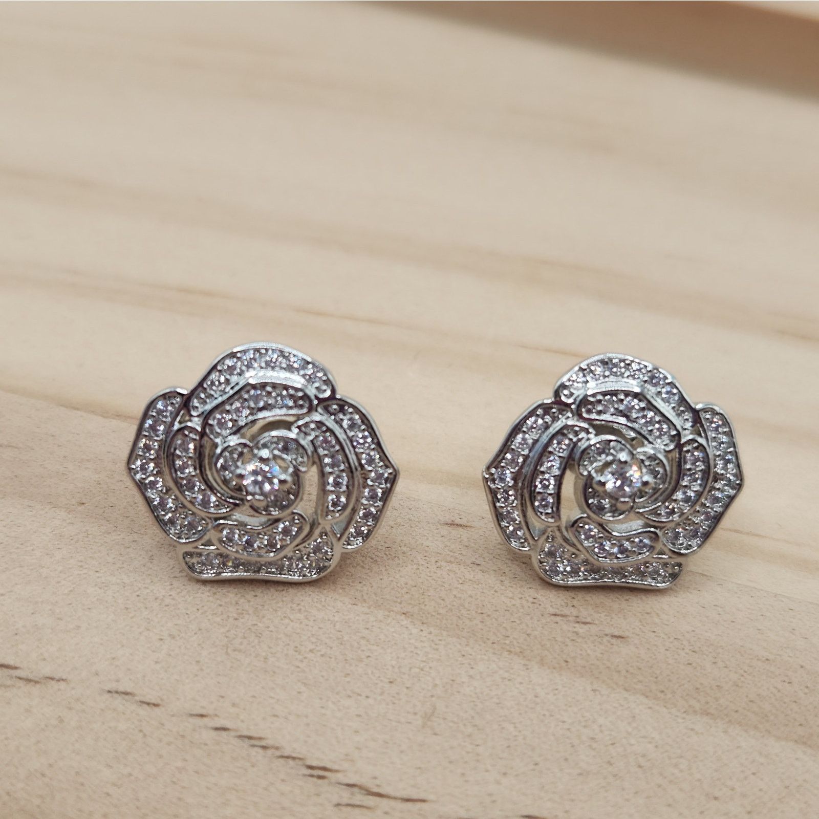 Other Elegant Camellia Flower Stud Earrings - Cubic Zirconia Size ONE SIZE - 9 Thumbnail