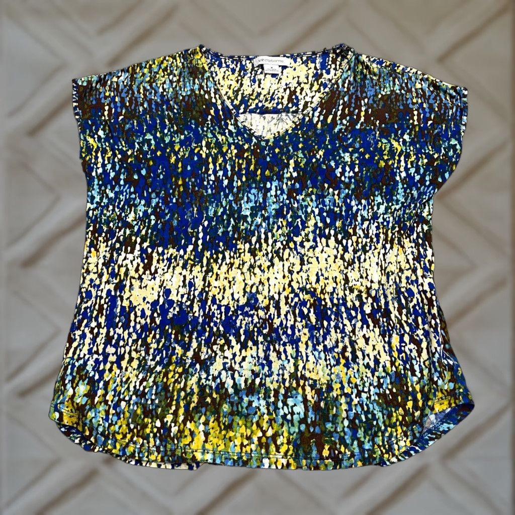 Liz Claiborne Liz Claiborne Blouse Women M Multicolor Rayon V-Neck Short Sleeve Casual Shirt Size M / US 6-8 / IT 42-44 - 1 Thumbnail