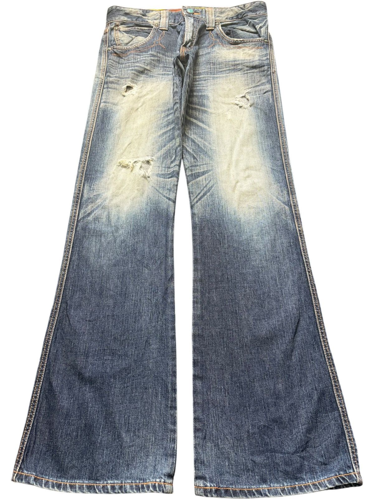 Edwin Vintage Edwin Blue Trip Distressed Flare Jeans Size US 32 / EU 48 - 1 Thumbnail