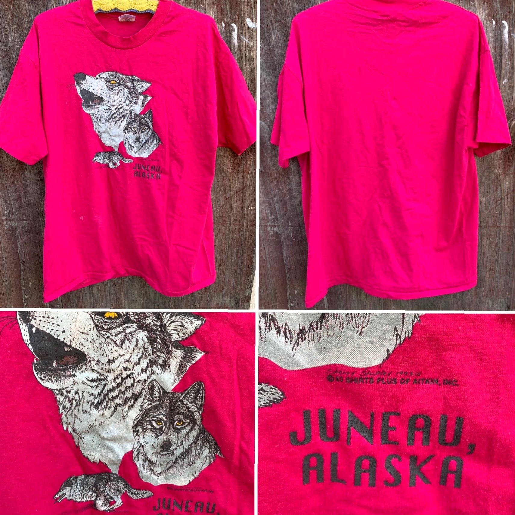 Hanes VINTAGE Hanes Heavyweight 50/50 T-Shirt Wolf Graphics Juneau Alaska 1990s 1993 XL Mens Pink Short Sleeve Crew Neck Graphic Print Size US XL / EU 56 / 4 - 5 Thumbnail