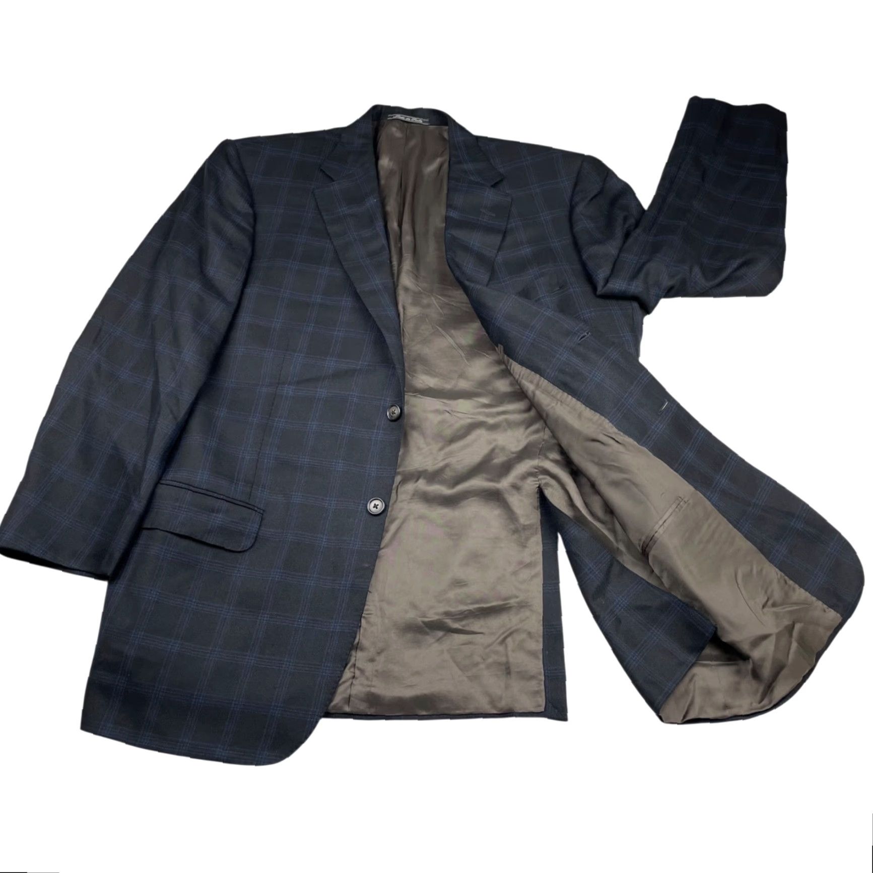 Corneliani Corneliani Blazer Men Wool/Cashmere Black/Blue Windowpane Plaid 44R Italy Two-Button Single-Breasted Notch Lapel Regular Jacket Coat/Blazer Mens Size 44R - 2 Thumbnail