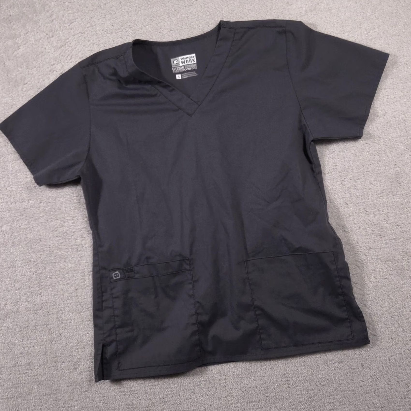 Vintage WonderWink WonderWORK Scrub Top Womens Small Black V Neck Stretch Pockets Size S / US 4 / IT 40 - 3 Thumbnail