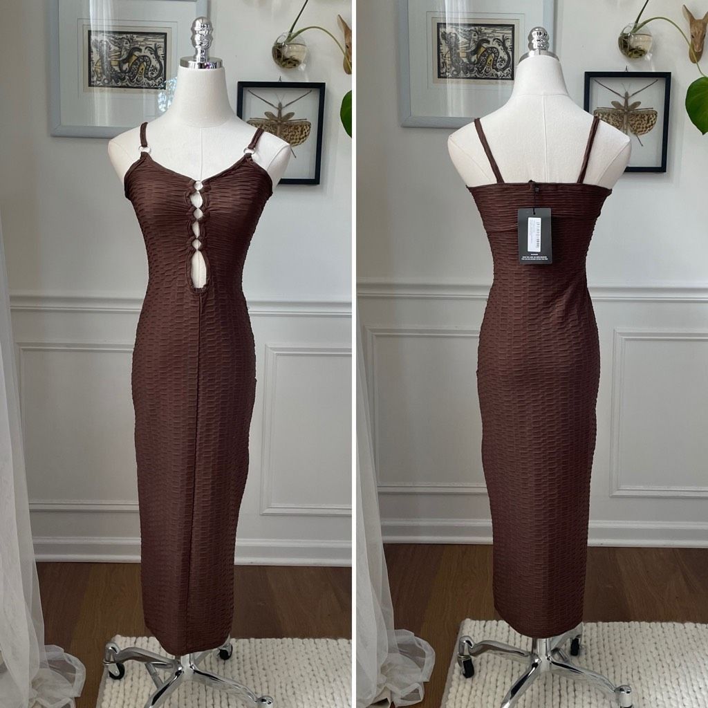 Other NWT PrettyLittleThing Chocolate Brown Textured Ring Detail B Size S / US 4 / IT 40 - 2 Thumbnail