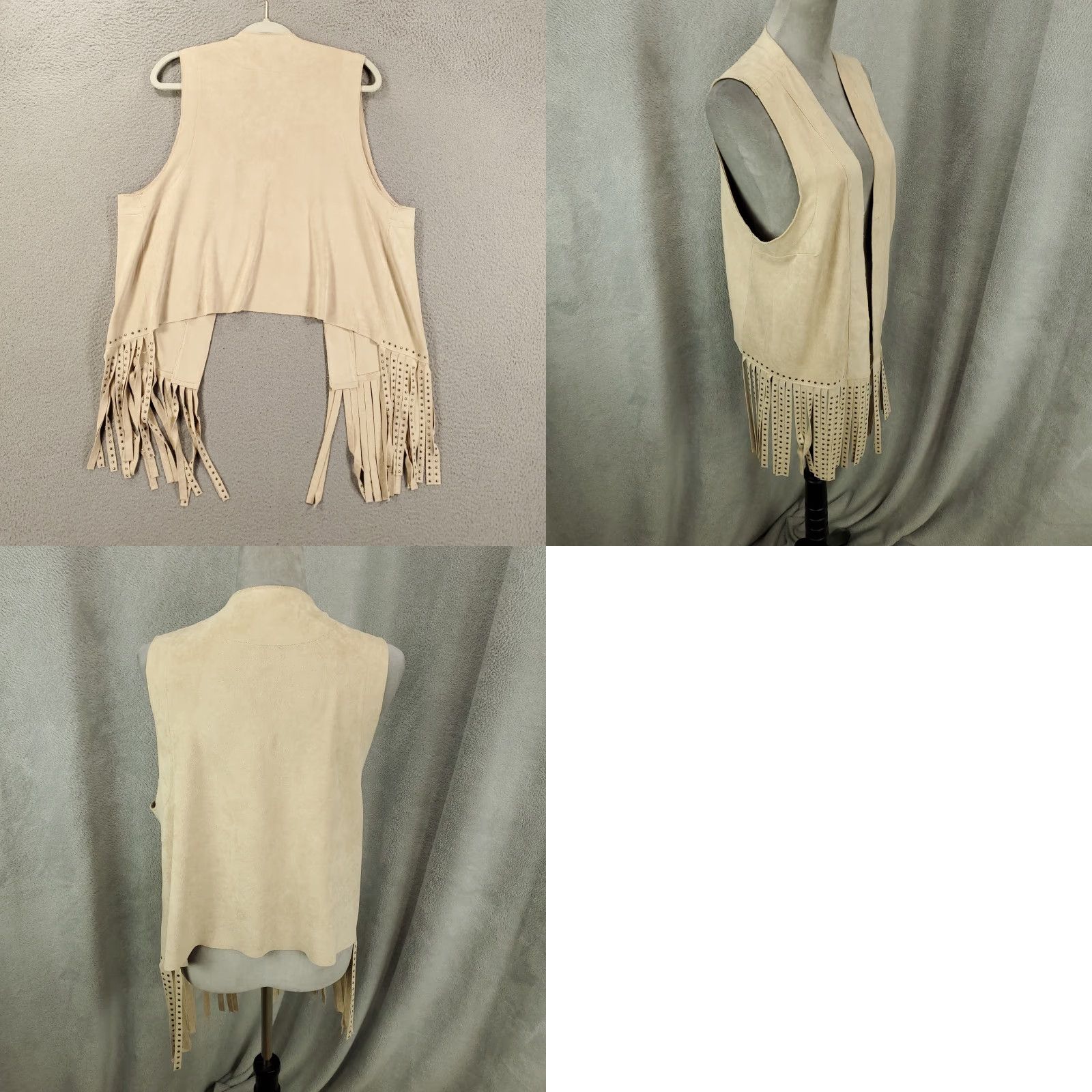Vintage Vocal Cardigan Womens L Tan Faux Suede Studded Tasseled Fringe Western Boho Cardigan Vest Vest? Size L / US 10 / IT 46 - 8 Thumbnail