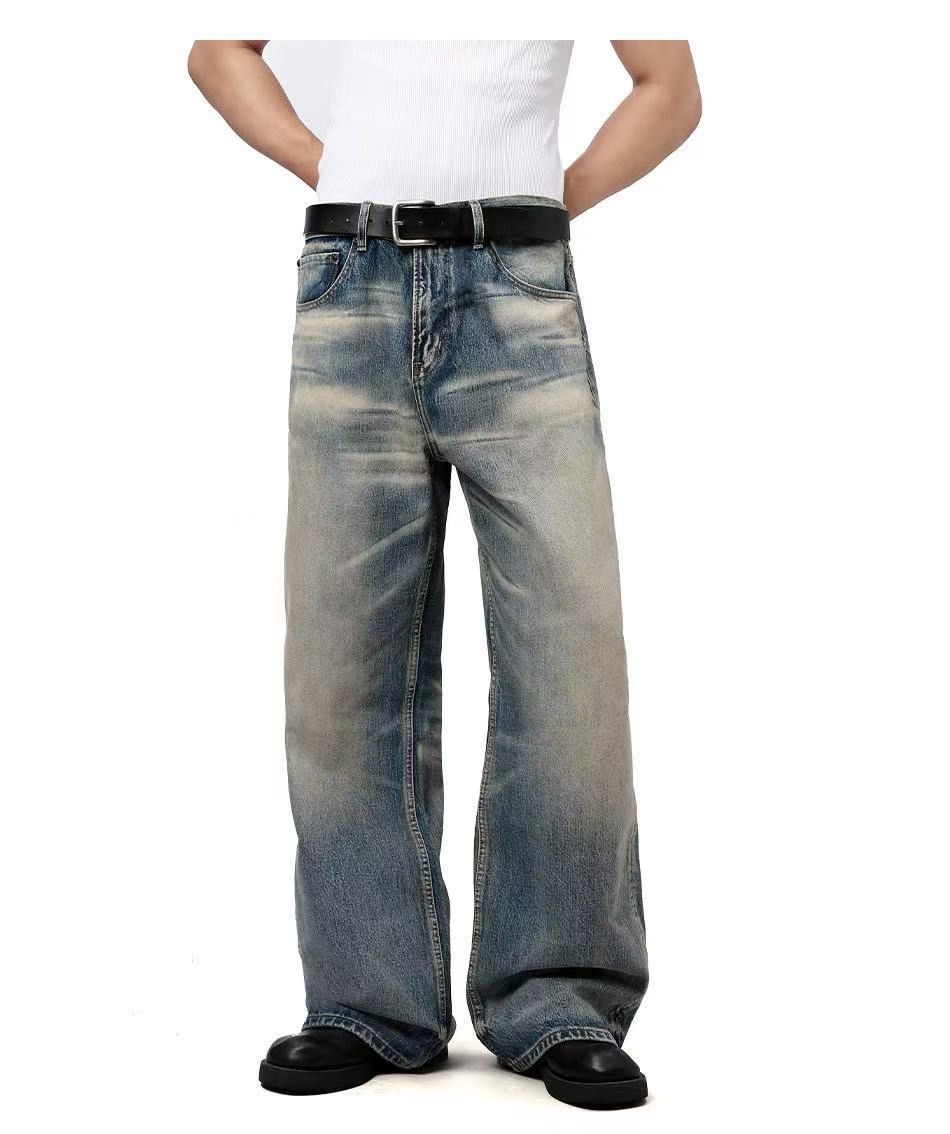 Vintage Washed distressed whiskered loose wide-leg straight jeans Size US 32 / EU 48 - 1 Thumbnail