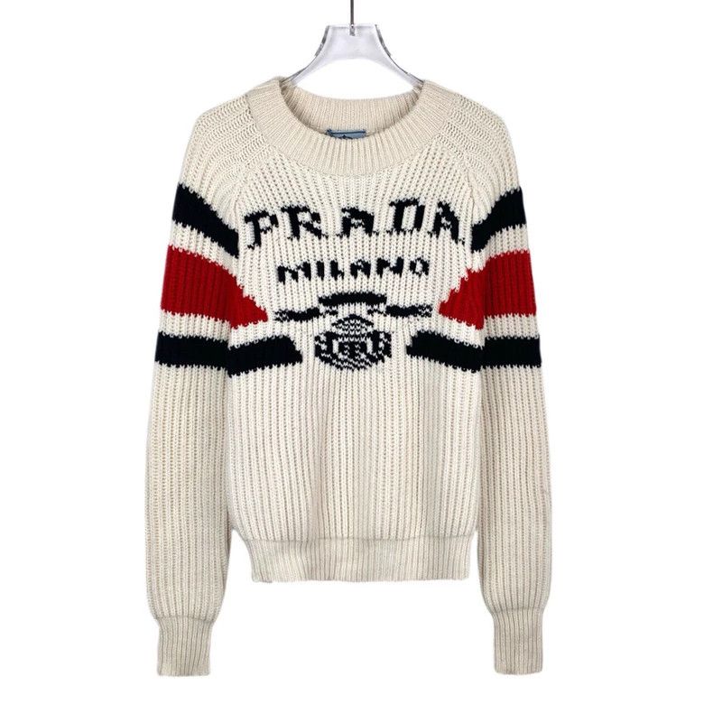Prada Prada Logo letter inlaid round neck beige long-sleeved knit Size US M / EU 48-50 / 2 - 1 Thumbnail