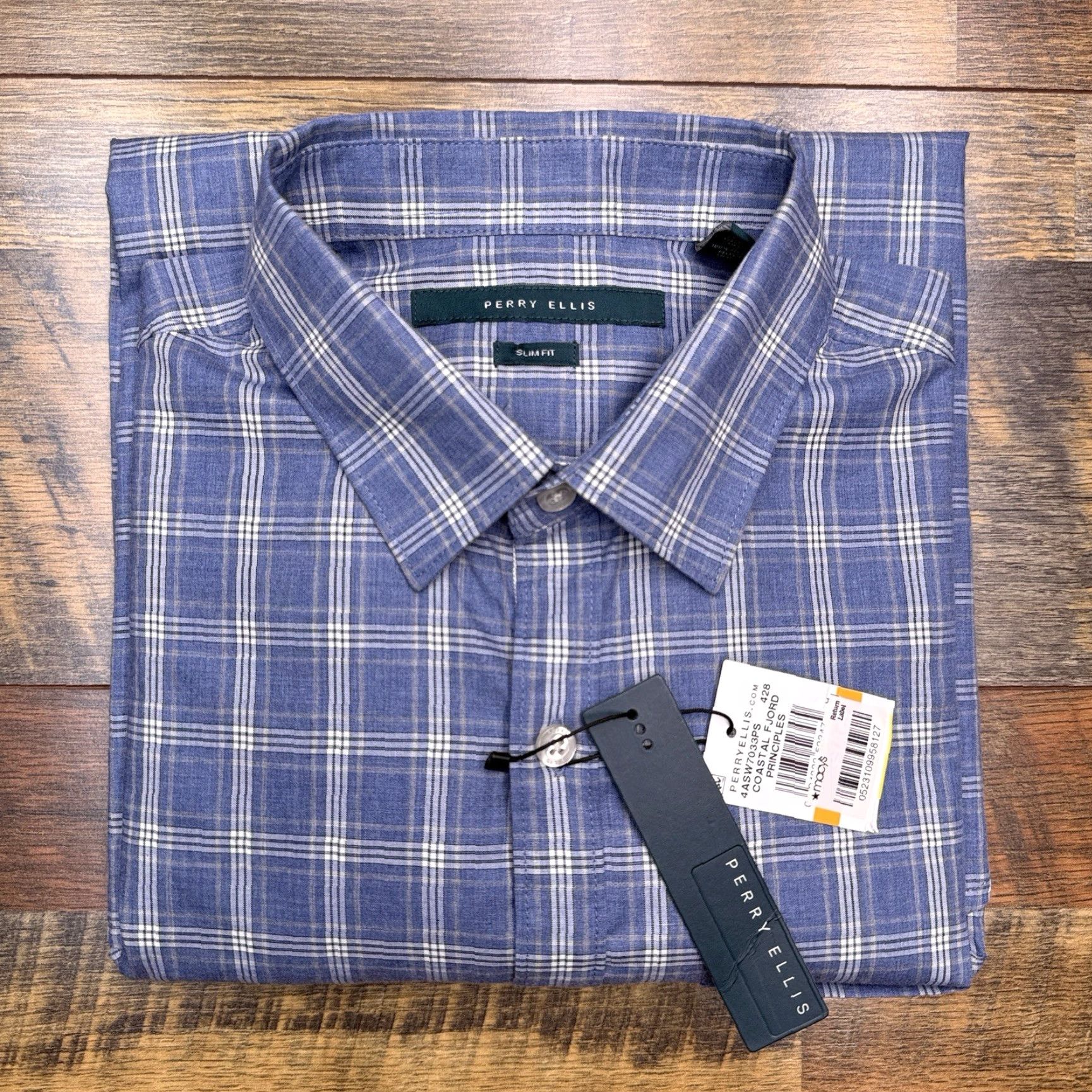 Perry Ellis Perry Ellis Slim Fit Shirt Small Blue Check Button Up New Men S Regular S Blue Check Slim Fit Button-Up Shirt Women? Size US S / EU 44-46 / 1 - 2 Thumbnail