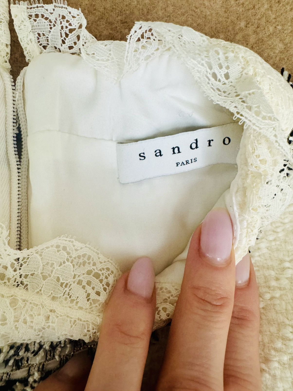 Sandro Sandro Paris Tweed Dress with Braid Trim – Cream/White Size M / US 6-8 / IT 42-44 - 6 Thumbnail