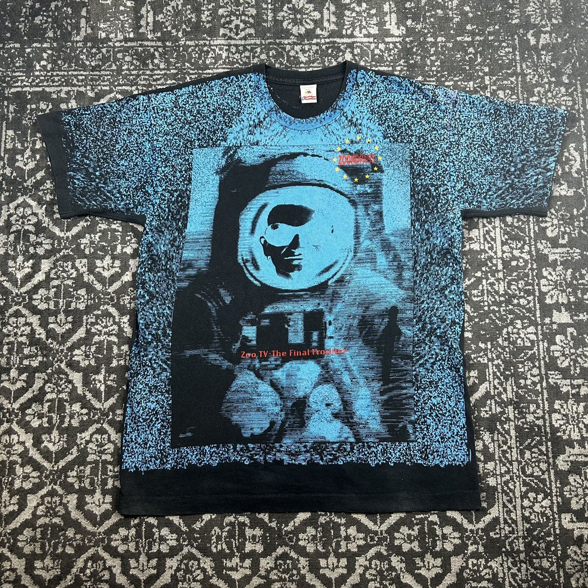 Image of Vintage U2 Zooropa 1993 Zoo Tv The Final Frontier Tour Tee 90's in Black, Men's (Size XL)