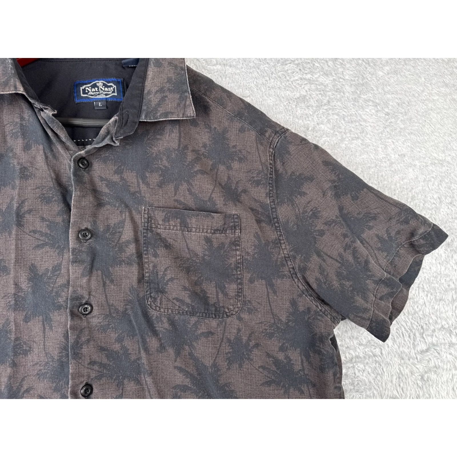 Nat Nast Nat Nast Shirt Mens Large Gray Palm Silk Blend Hawaiian Camp Short Sleeve Size US L / EU 52-54 / 3 - 4 Thumbnail