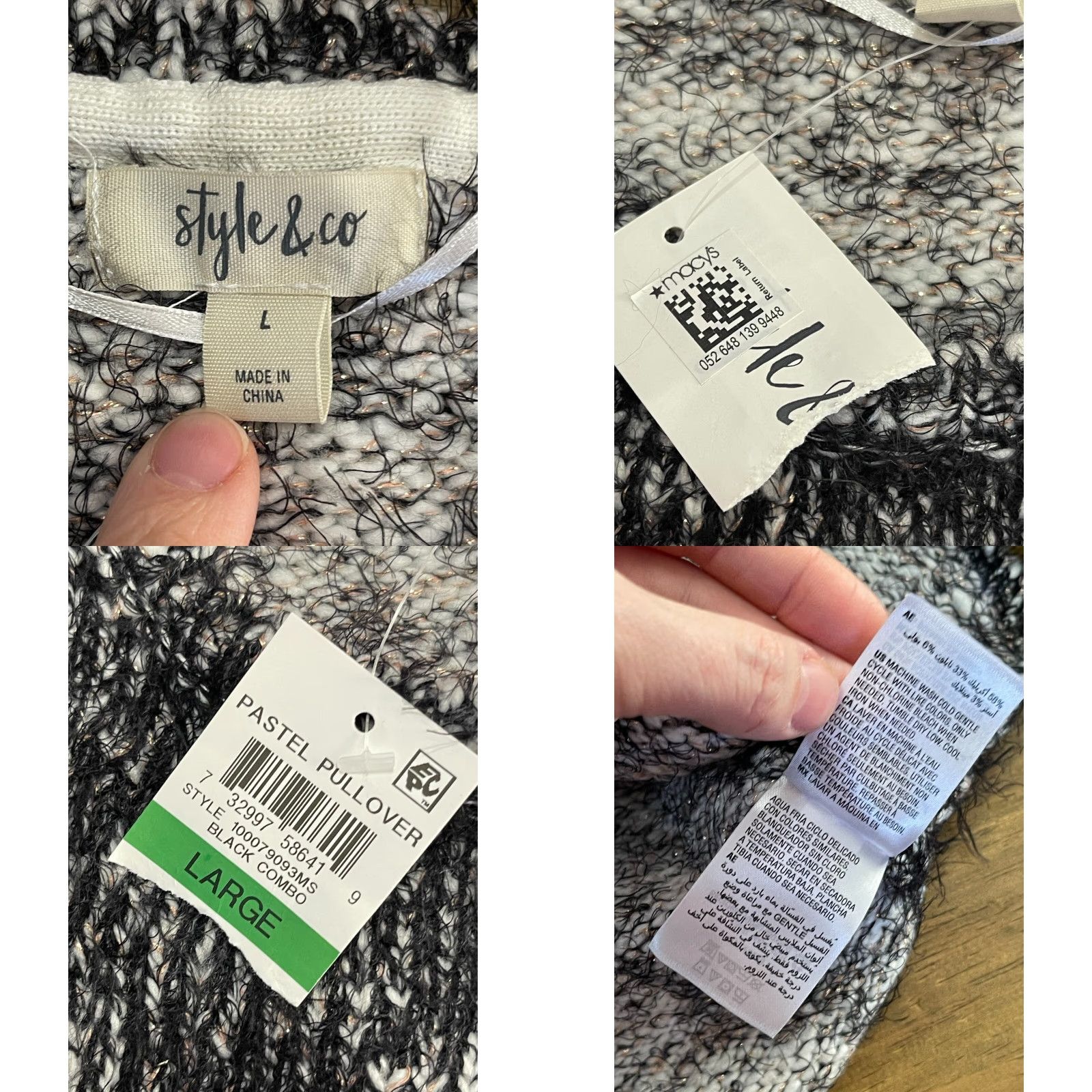 Vintage VINTAGE Style & Co. Sweater Shirt Women's Large Black White Sparkly Pullover NWT Size L / US 10 / IT 46 - 8 Thumbnail