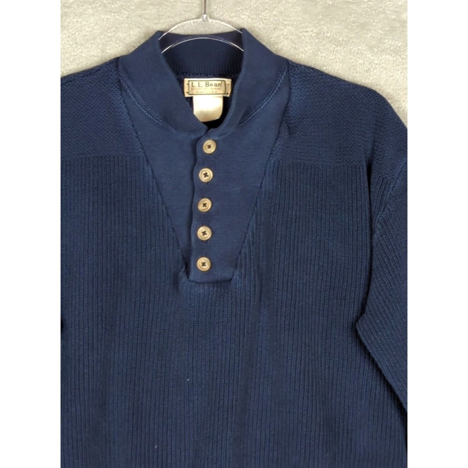 Vintage VINTAGE L.L. Bean Sweater Men’s L Blue Henley Knit Pullover flaw Shuades? Size US L / EU 52-54 / 3 - 3 Thumbnail