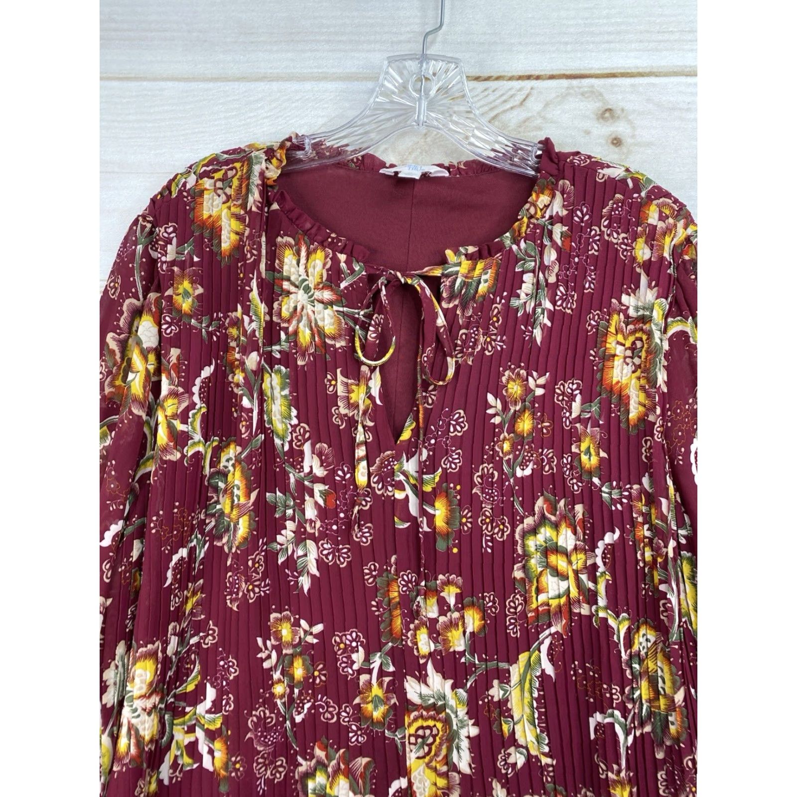 Vintage VINTAGE Time & Tru Dress XL 16/18 Burgundy Keyhole Floral Boho Hippie Lightweight Flowy Size XL / US 12-14 / IT 48-50 - 2 Thumbnail