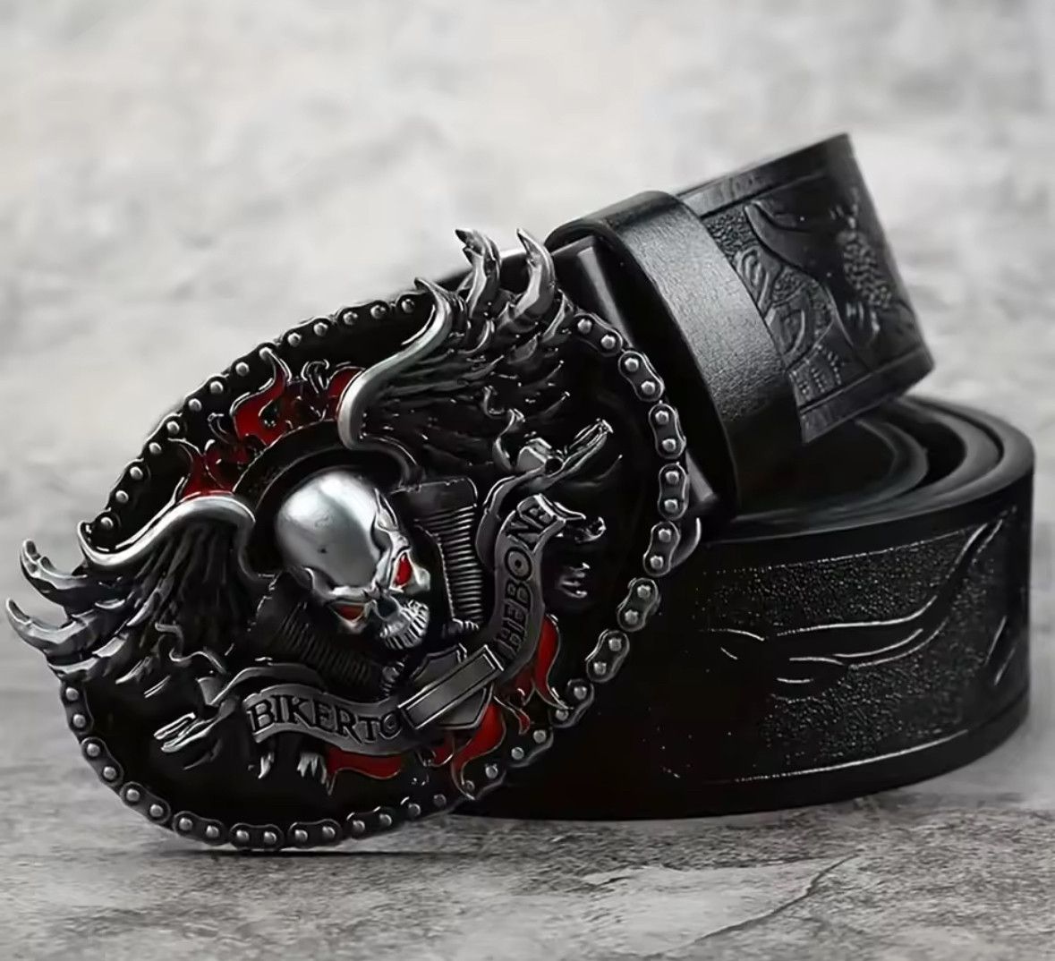 Japanese Brand Trendy Gothic Punk Cowboy Fire Skulls Big Buckle Belt Size 34 - 1 Thumbnail