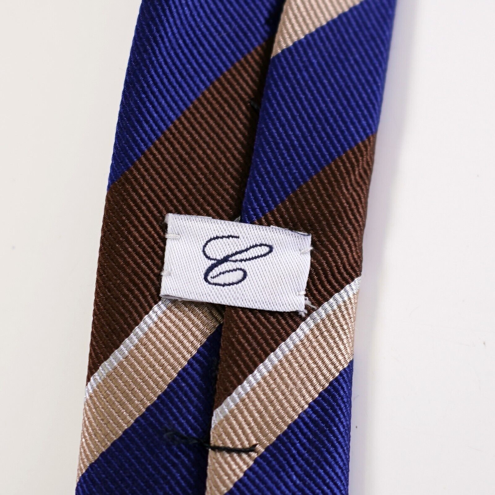 Vintage Camicissima Blue Tan Brown Striped Woven Silk Tie Size ONE SIZE - 4 Thumbnail