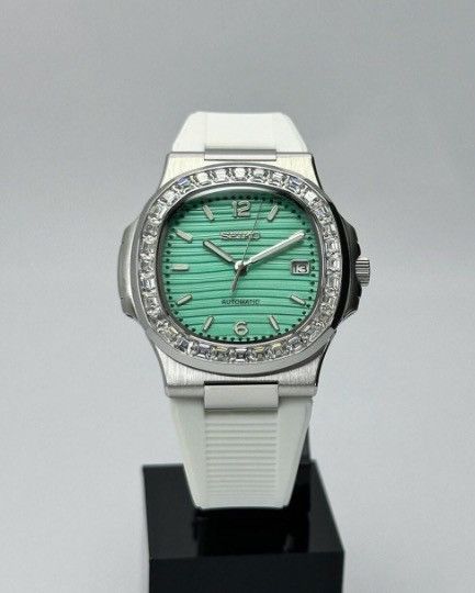 Japanese Brand Seiko Mod Nautilus Tiffany Blue Dial White Steel Watch 41mm Size ONE SIZE - 1 Thumbnail