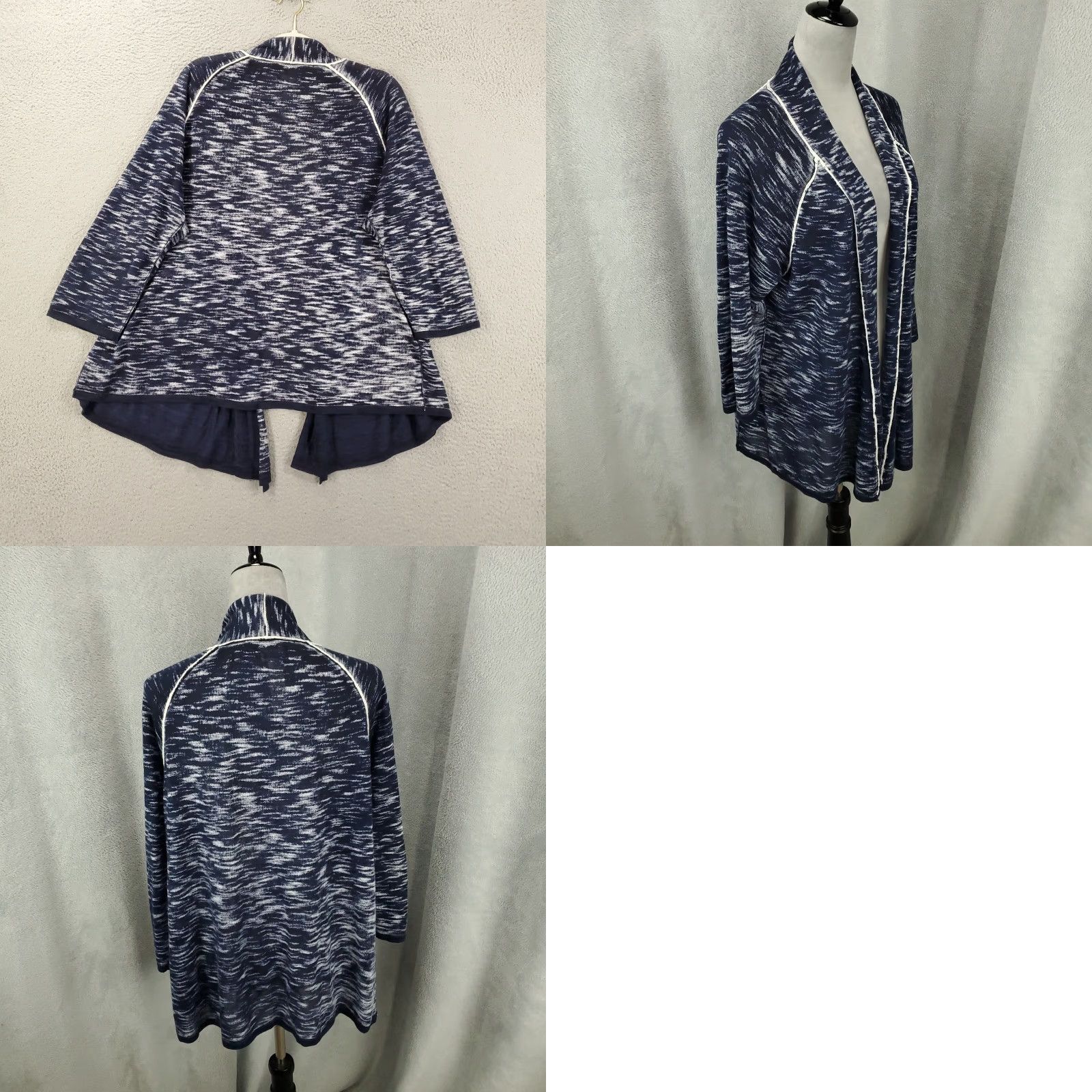 Vintage Chico's Womens Cardigan Sweater XL Blue White Heathered Geometric Knit Open Front Casual Fall Winter Size XL / US 12-14 / IT 48-50 - 8 Thumbnail
