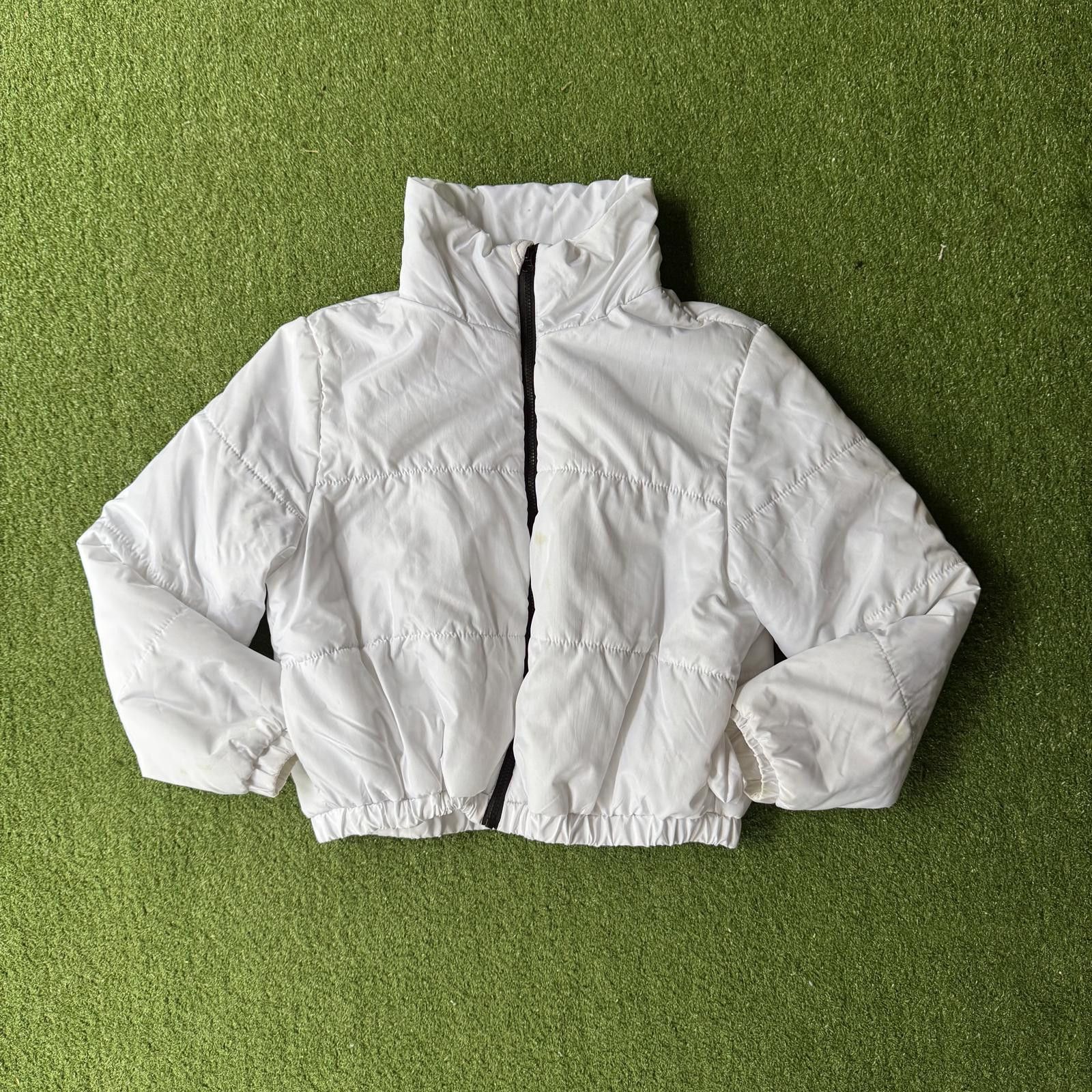 Designer White Waist Length Bomber Puffer Jacket Size ONE SIZE - 1 Thumbnail