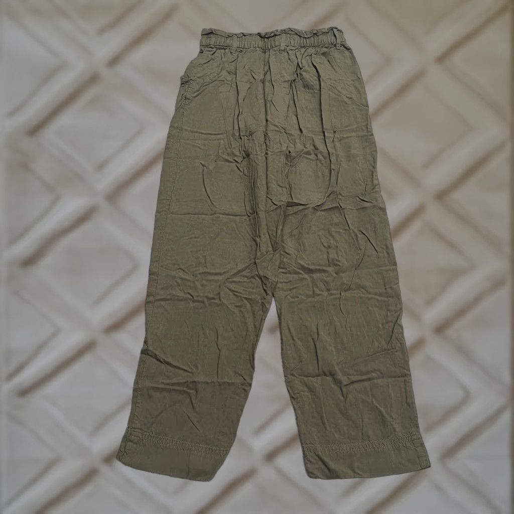 H&M H&M Paperbag Cropped Pants Womens 4 Army Green Tapered High Rise Elastic 24x24 Size 27" / US 4 / IT 40 - 1 Thumbnail