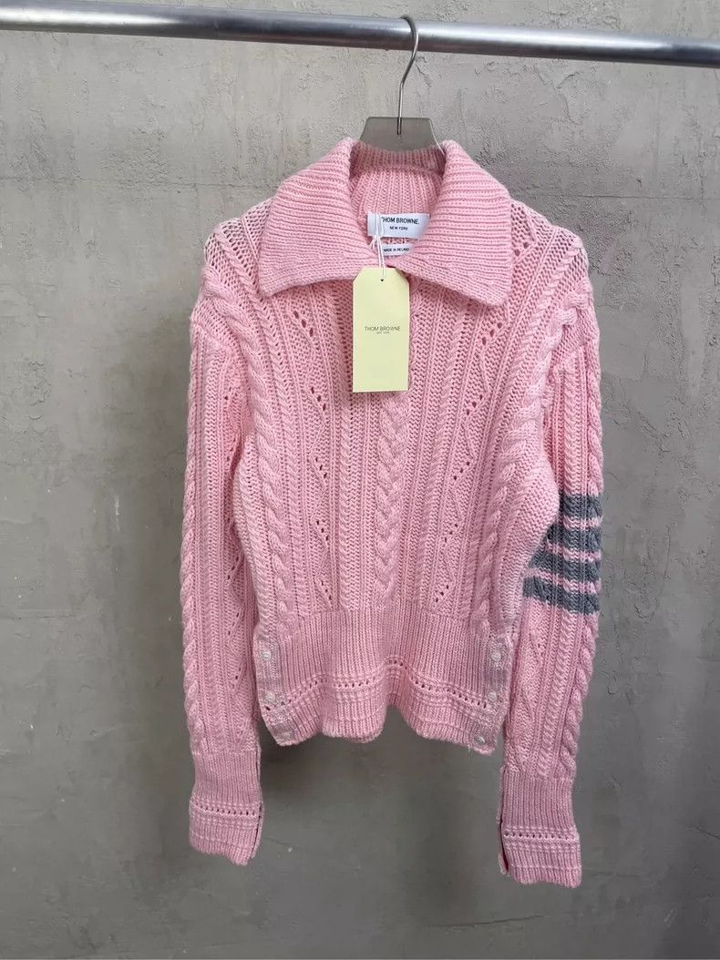 Thom Browne Thom Browne Sakura pink knit wool lapel sweater Size S / US 4 / IT 40 - 2 Thumbnail