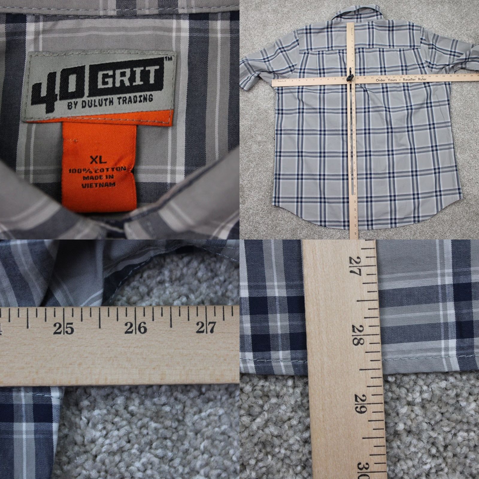 Vintage 40 Grit Shirt Womens XL Gray/Blue Plaid 100% Cotton Short Sleeve Button Up Size XL / US 12-14 / IT 48-50 - 8 Thumbnail