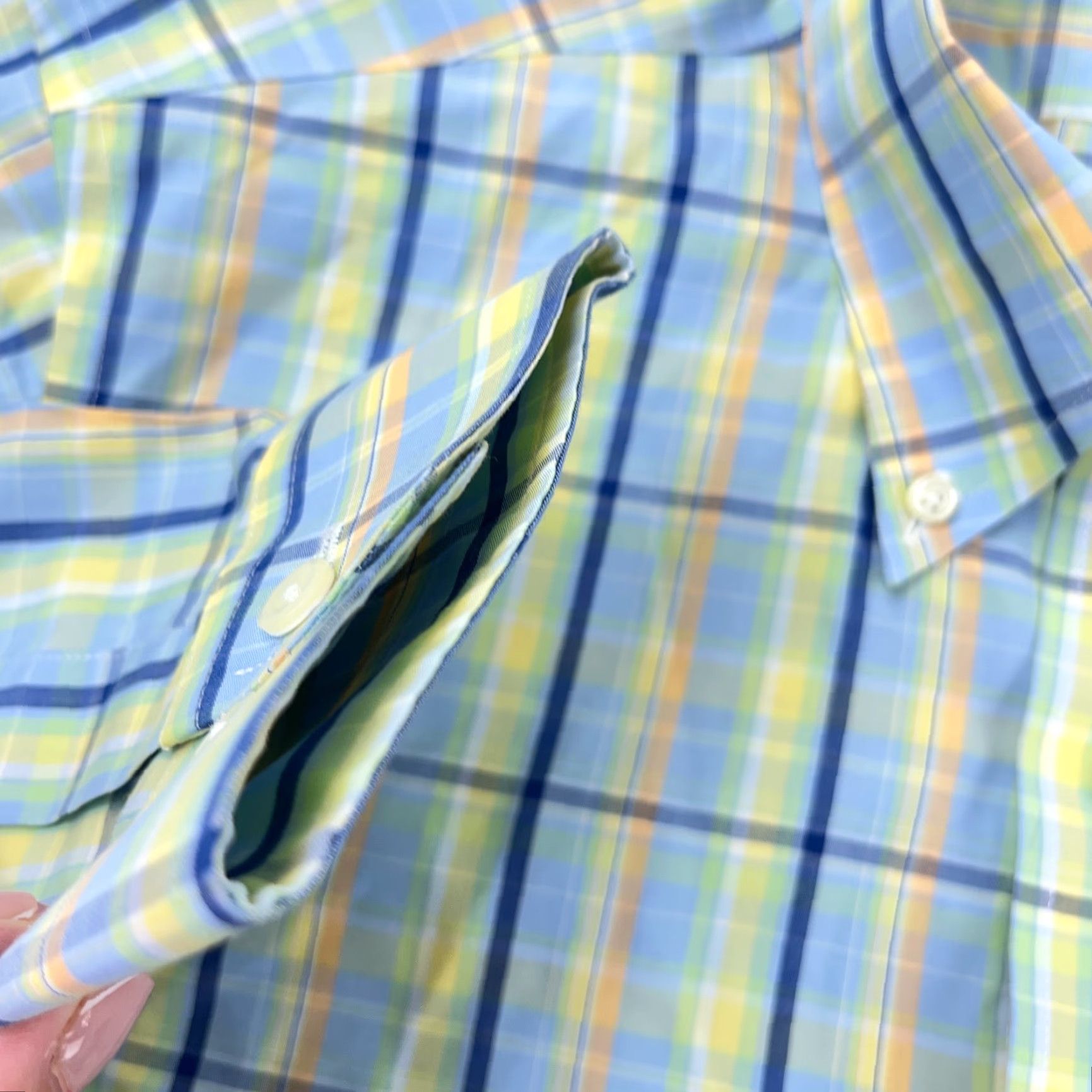 Brooks Brothers VINTAGE Brooks Brothers Shirt Men Medium Yellow Blue Plaid Button Up Slim Fit 346 Dress Size 40R - 6 Thumbnail