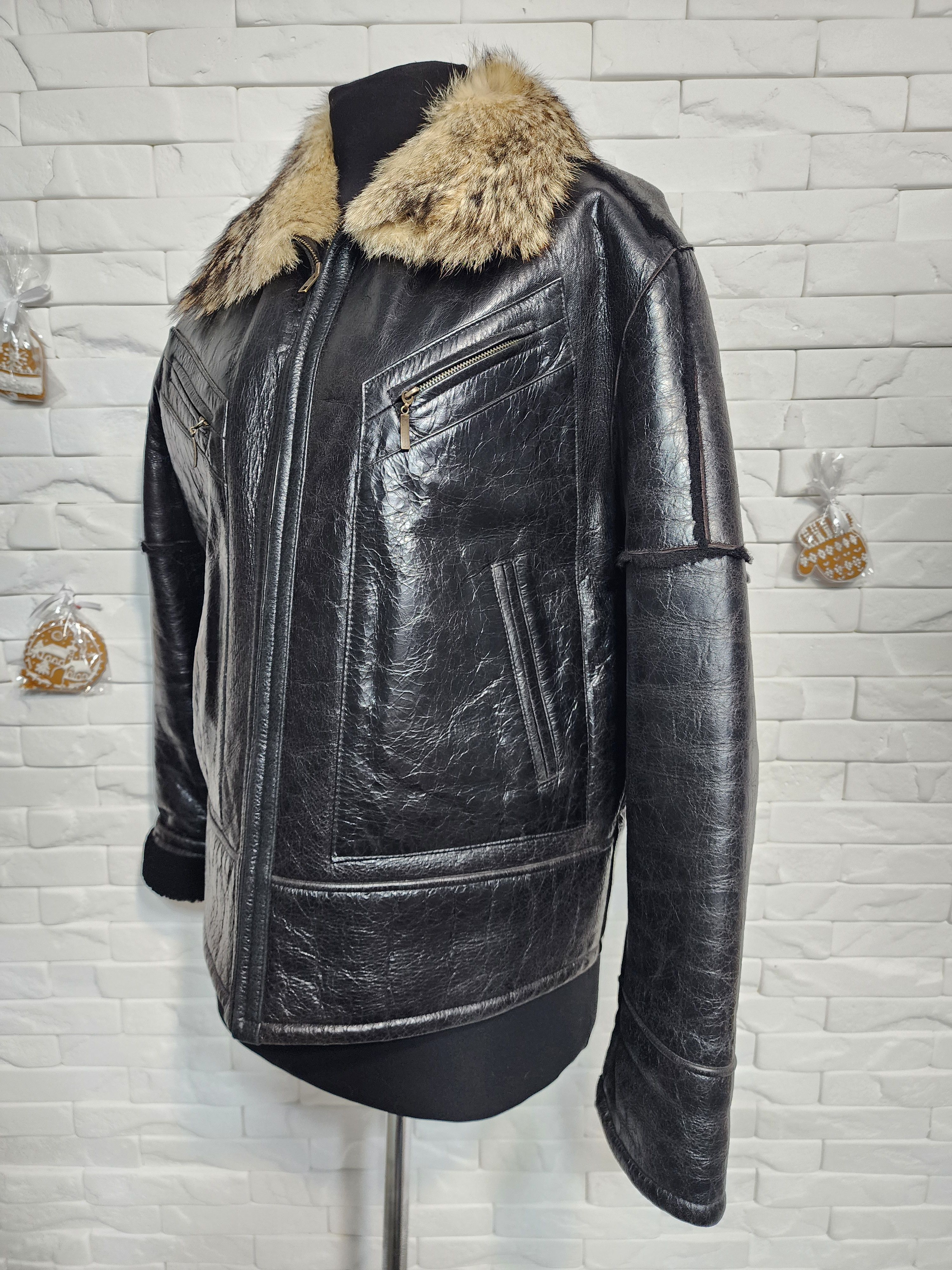 Furla Men's Black Leather Fur Jacket: Genuine Fur, Metal Zipper Size US L / EU 52-54 / 3 - 2 Thumbnail