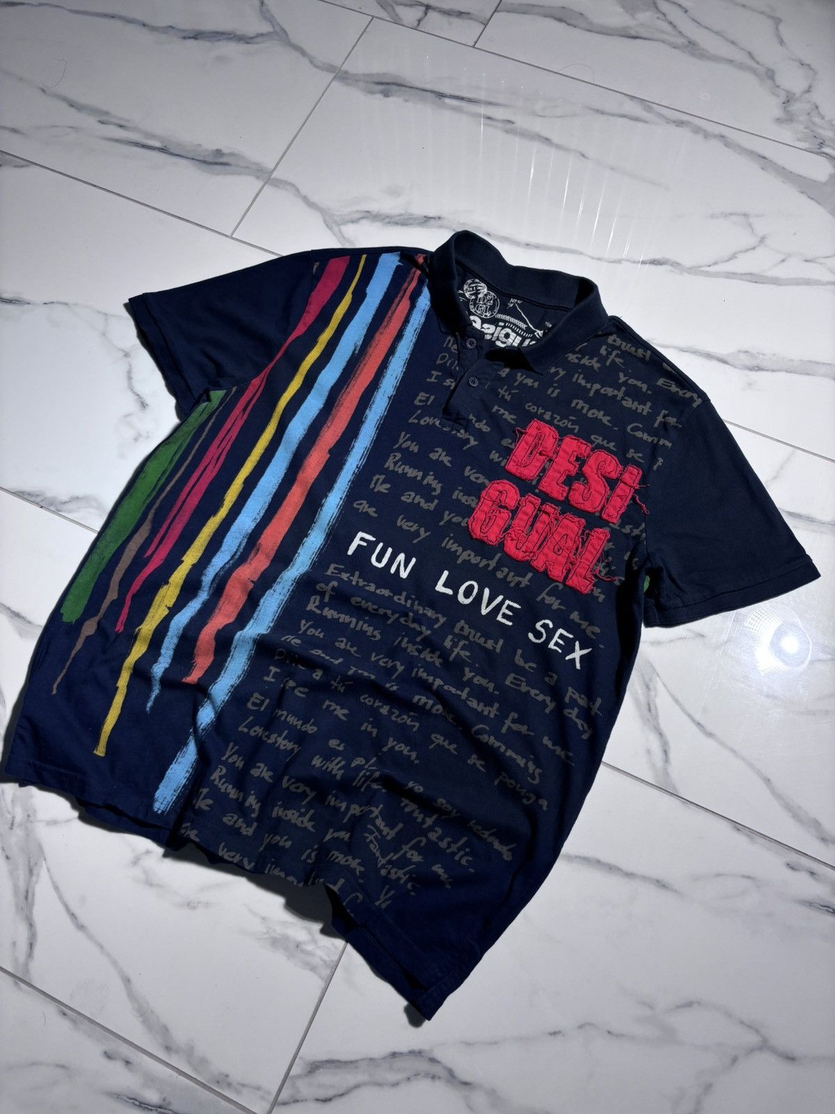 Japanese Brand Y2K Rugby Polo Tshirt Fun Love Sex Desigual Logo 00’s Size US XL / EU 56 / 4 - 1 Thumbnail