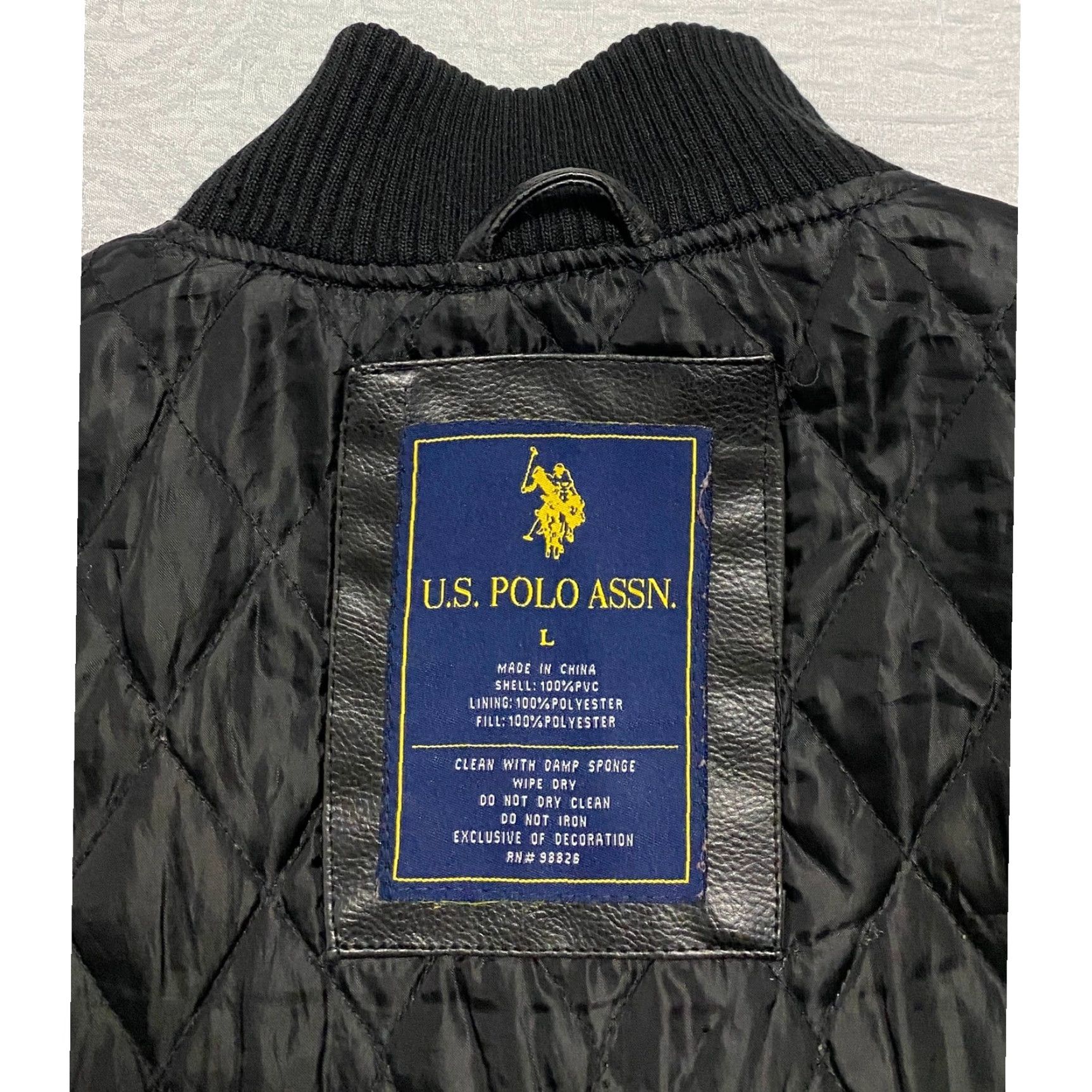 U.S. Polo Assn. US Polo Assn Mens Faux Leather Bomber Jacket Black Size L Zip Stand-Up Collar Padded Insulated Regular Fit Casual Size US L / EU 52-54 / 3 - 2 Thumbnail