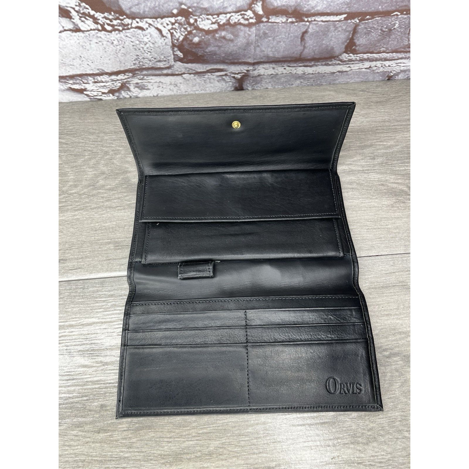 Orvis Vintage Orvis American Black Leather Bifold Wallet 6 Card Sl Size ONE SIZE - 5 Thumbnail